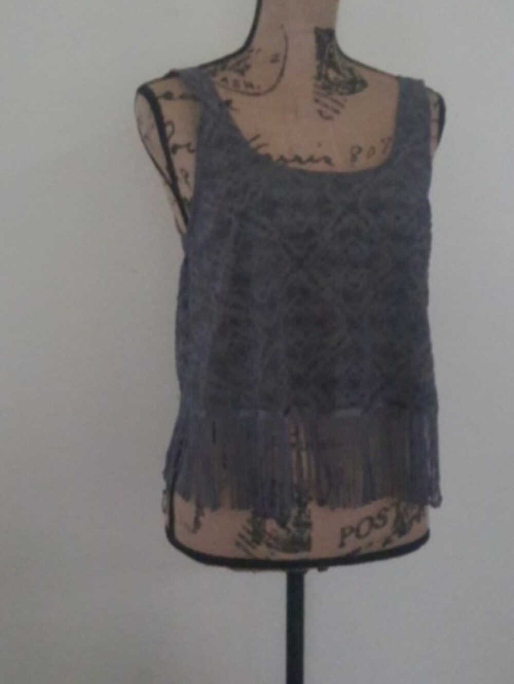 NWOT Hollister Gray Sheer Boho Fringe Tank Top Sz Small